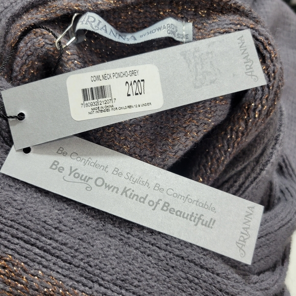 New with Tag Arianna by Howard's Cowl Neck Copper and Grey Poncho One Size - Picture 7 of 7
